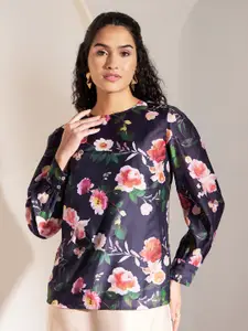 Pink Fort Floral Printed Round Neck Cuffed Sleeves Regular Top