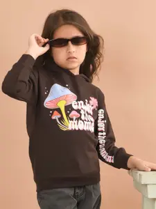 LilPicks Girls Typography Printed Hooded Neck Long Sleeve Acrylic Pullover Sweatshirt