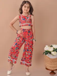 LilPicks Girls Printed Pure Cotton Top with Palazzos