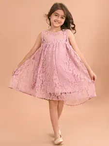 LilPicks Girls Self Design Cotton Fit & Flare Dress