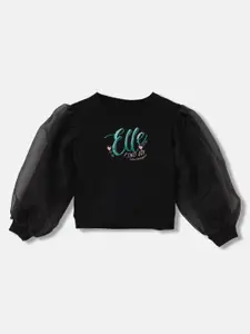 ELLE Girls Typography printed Puff Sleeve Cotton Pullover Sweatshirt