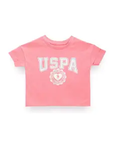 U.S. Polo Assn. Kids Girls Brand Logo Printed Pure Cotton T-shirt