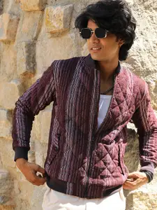 Campus Sutra Striped Windcheater Quilted Jacket