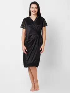 NOIRA Self Design Shoulder Straps Nightdress With Robe