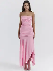 StyleCast Pink Strapless Ruffled Ruched Bodycon Midi Dress