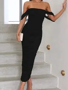 StyleCast Black Off-Shoulder Ruched Bodycon Maxi Dress