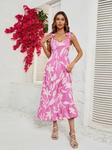 StyleCast Pink Floral Printed Fit & Flare Midi Dress