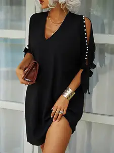 StyleCast Black V-Neck Slit Sleeve A-Line Dress