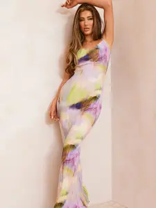 StyleCast Pink Abstract Printed Shoulder Straps Sleeveless Maxi Dress