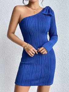 StyleCast Blue Striped One Shoulder Bodycon Dress