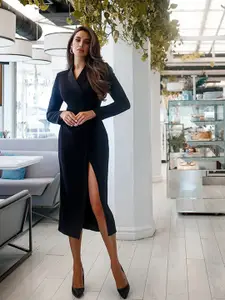 StyleCast Black V-Neck Wrap Midi Dress