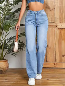 StyleCast Women Blue Wide Leg Mid-Rise Heavy Fade Jeans