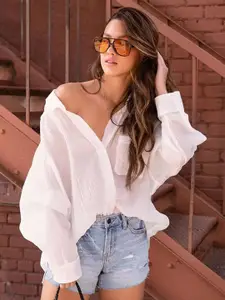 StyleCast White Semi Sheer Casual Shirt