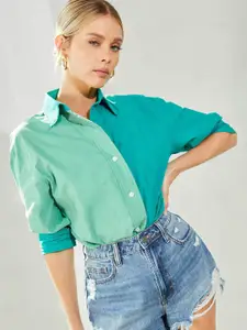 StyleCast Green Colourblocked Opaque Casual Shirt