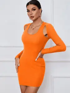 StyleCast Orange Scoop Neck Cut Outs Detail Bodycon Mini Dress