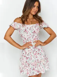 StyleCast White & Red Floral Print Off-Shoulder Sheath Mini Dress