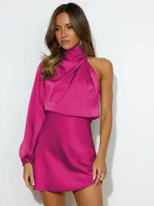 StyleCast Pink High Neck Puff Sleeves Sheath Mini Dress