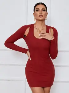 StyleCast Maroon Cut-Out Bodycon Dress