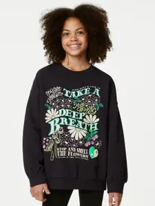 Marks & Spencer Girls Typography Printed Drop Shoulder Sleeves Sweatshirt