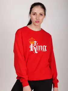 Fashion And Youth Typography Printed King Crown Long Sleeves Fleece Pullover Sweatshirt