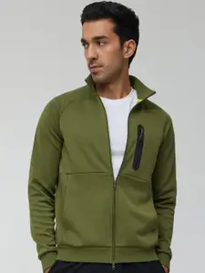 XYXX Men Regular Fit Solid Olive Green Hooded Jacket
