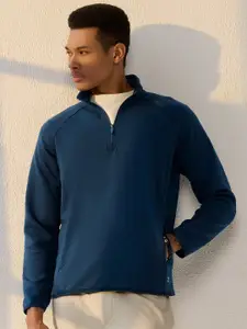 XYXX Men Regular Fit Solid Midnight Blue Half- Zip Sweatshirt