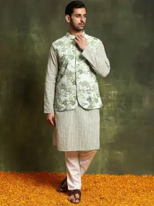 AKS Ethnic Motifs Printed Cotton Kurta With Nehru Jacket