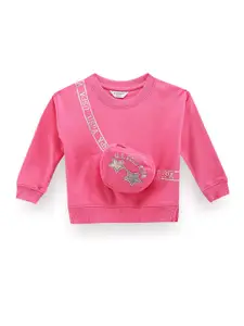 U.S. Polo Assn. Kids Girls Typography Printed Pure Cotton Sweatshirt