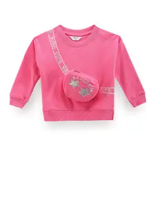 U.S. Polo Assn. Kids Girls Typography Printed Round Neck Pure Cotton Sweatshirt