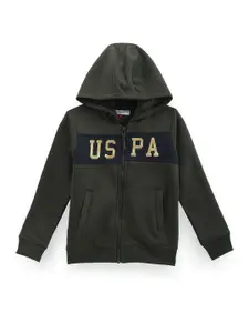 U.S. Polo Assn. Kids Boys Colourblocked Hooded Front Open Sweatshirt