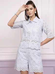 Athena Shiffli Pure Cotton Shirt With Shorts