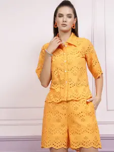 Athena Self Design Shiffli Pure Cotton Shirt & Shorts Co-Ords