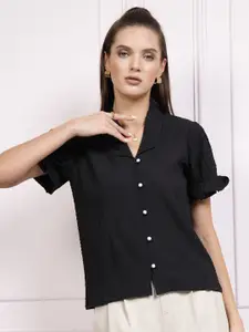Athena Immutable Black Self Design Shirt Style Top