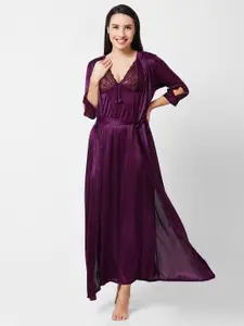 NOIRA Lace Satin Maxi Nightdress With Robe