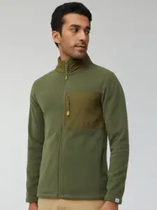 XYXX Men Regular Fit Colorblock Olive Green Winter Fleece Jacket