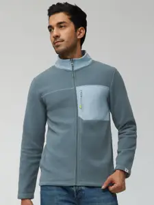 XYXX Men Regular Fit Colorblock Storm Blue Winter Fleece Jacket