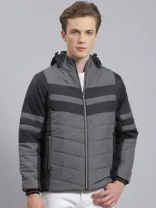 Monte Carlo Striped Mock Collar Lightweight Puffer Jacket pad