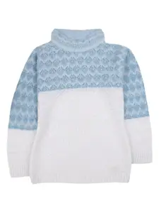 V-Mart Girls Self Design Turtle Neck Acrylic Pullover Sweater With Embellished