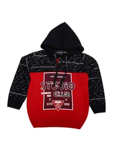 V-Mart Boys Typography Printed Hooded Pullover Sweater