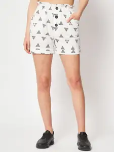 Zastraa Women Geometric Printed Slim Fit High-Rise Cotton Shorts