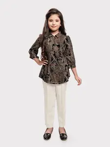 Tiny Baby Girls Printed Shirt Collar Top With Trousers