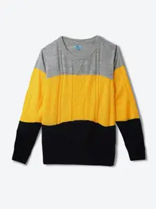 2Bme Boys Colourblocked Cable Knit Round Neck Long Sleeve Acrylic Pullover Sweater