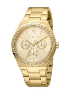 ESPRIT Women Gold-Toned Embellished Dial & Gold Toned Stainless Steel Bracelet Style Straps Analogue Watch