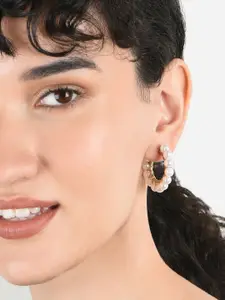 ToniQ Gold-Plated Beaded Circular Half Hoop Earrings