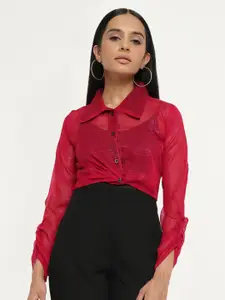 BAESD Self Design Semi Sheer Regular Fit Georgette Casual Shirt