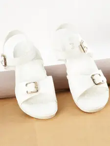 Ginger by Lifestyle White Wedge Sandals with Buckles