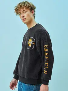 Bewakoof Black Garfield Graphic Printed Oversized Pullover Sweatshirt