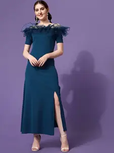 Ziva Fashion Off Shoulder Ruffled Side Slit Maxi Dress