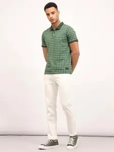 Lee Geometric Printed Polo Collar Slim Fit Cotton T-shirt