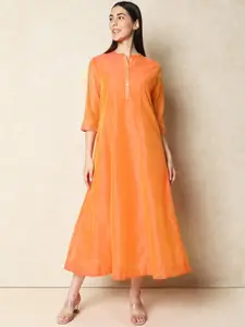 Indifusion Mandarin Collar A-Line Maxi Dress